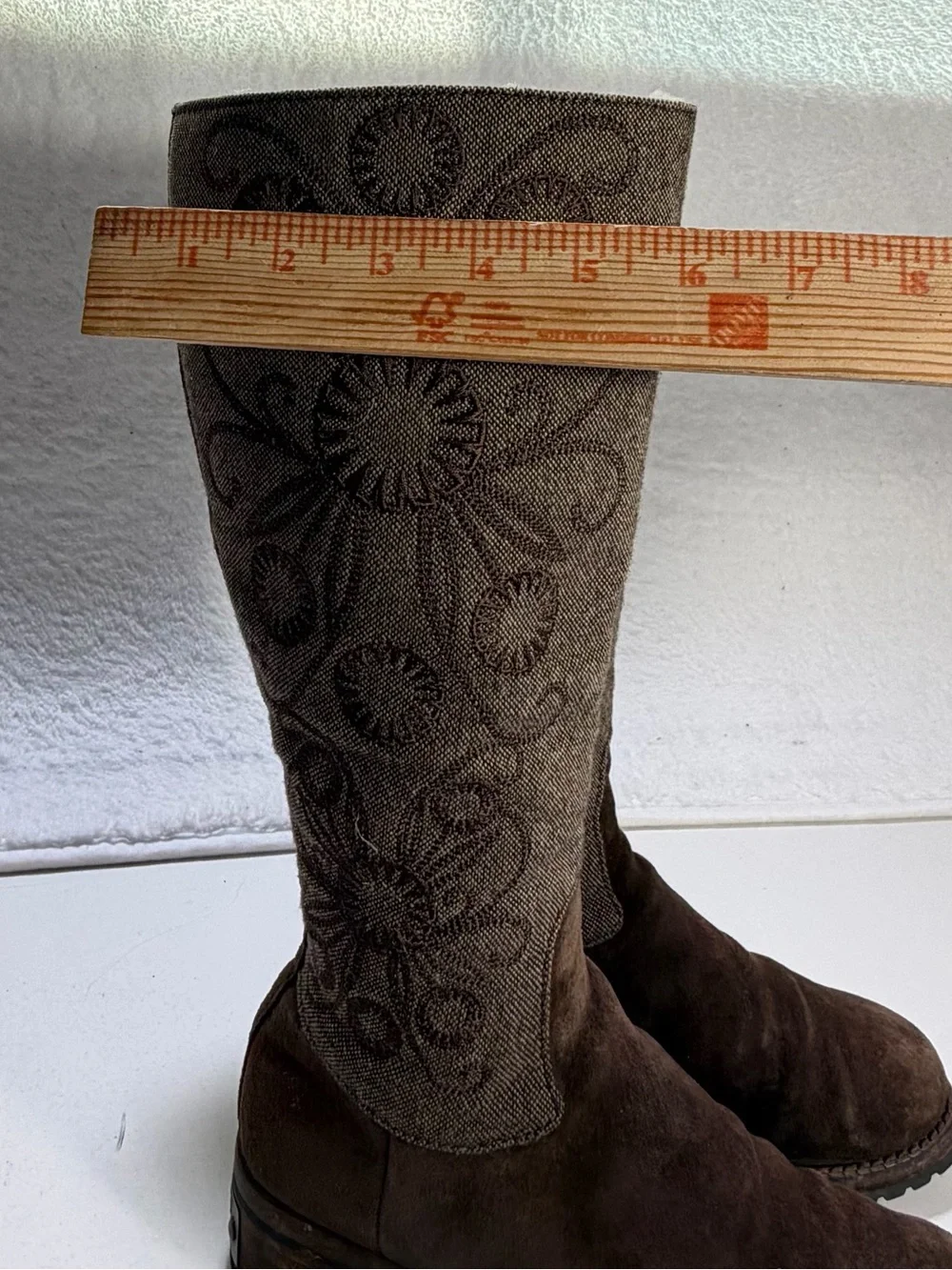 UGG Australia Ryder Tall Suede Embroidered Sheepskin Boots Brown Women 5.5